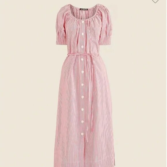 J. Crew Red and White Stripe Button Front Midi Dress - Picture 4 of 6